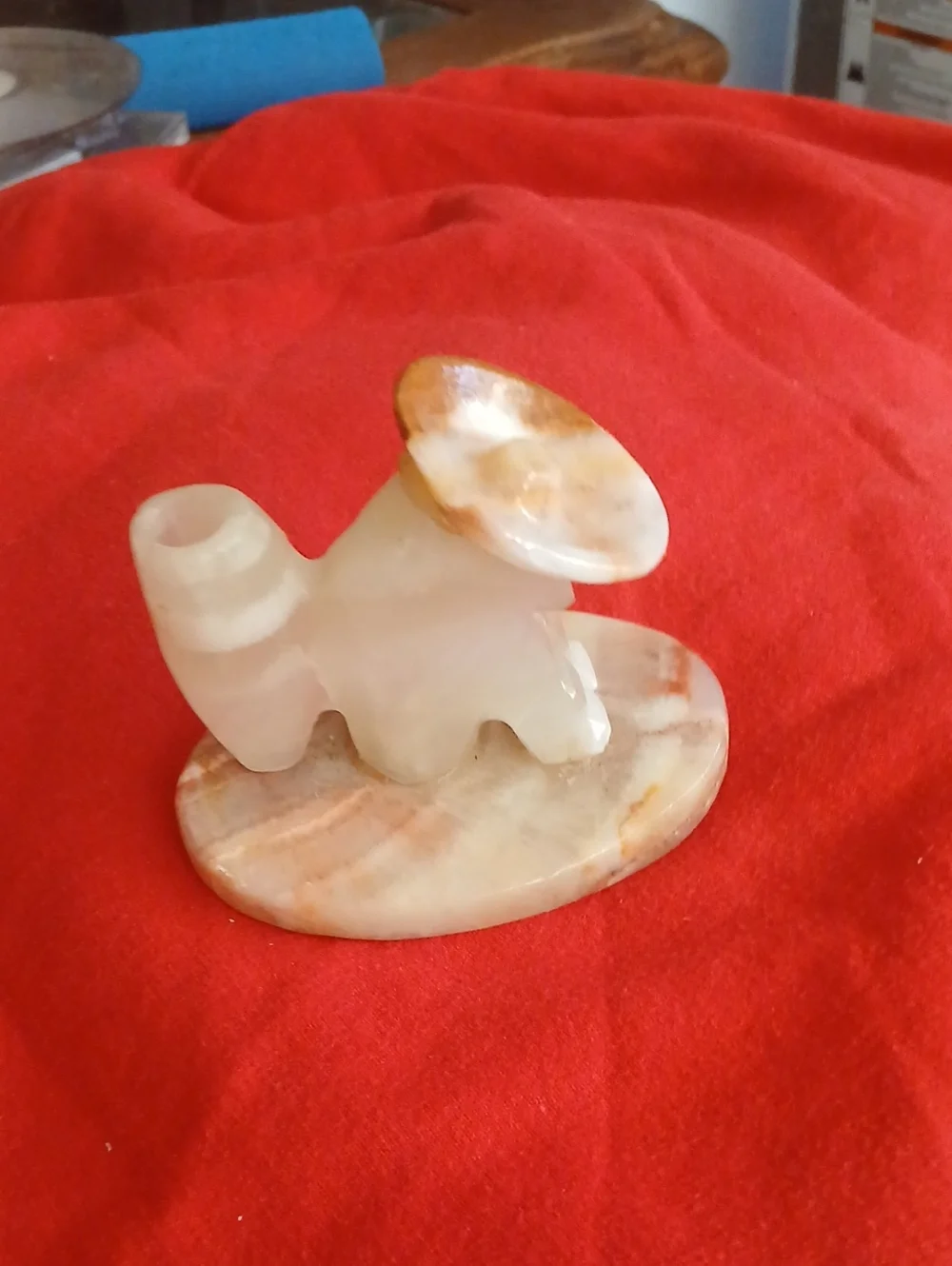 Hand-Carved Onyx Camel Figurine in Cream and Brown